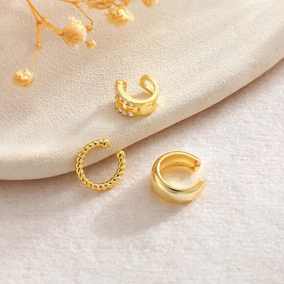 14K Gold Plated Ear Cuffs Non Piercing Clip-On Cartilage Earring Fake Earrings - Picture 5 of 7